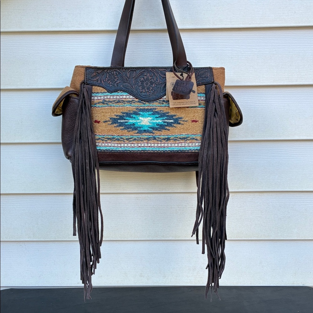 Ariat Brown and Multicolor Fringe Shoulder Bag with woven fabric Women’s